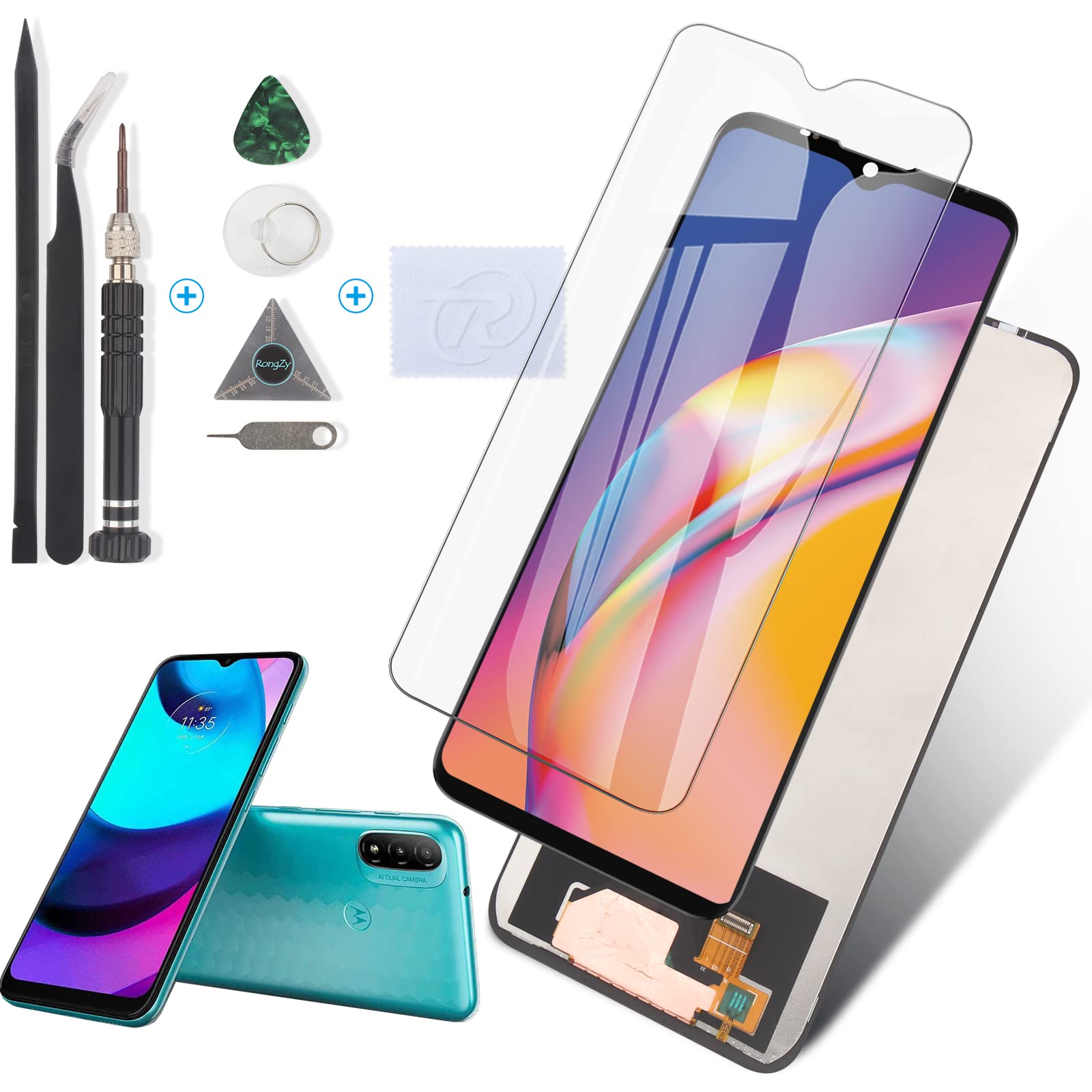 RongZy Display for Motorola Moto E20/XT2155/XT2155-1 LCD Screen Replacement Digitizer Touch Screen Assembled Replacement with Tools (Black)