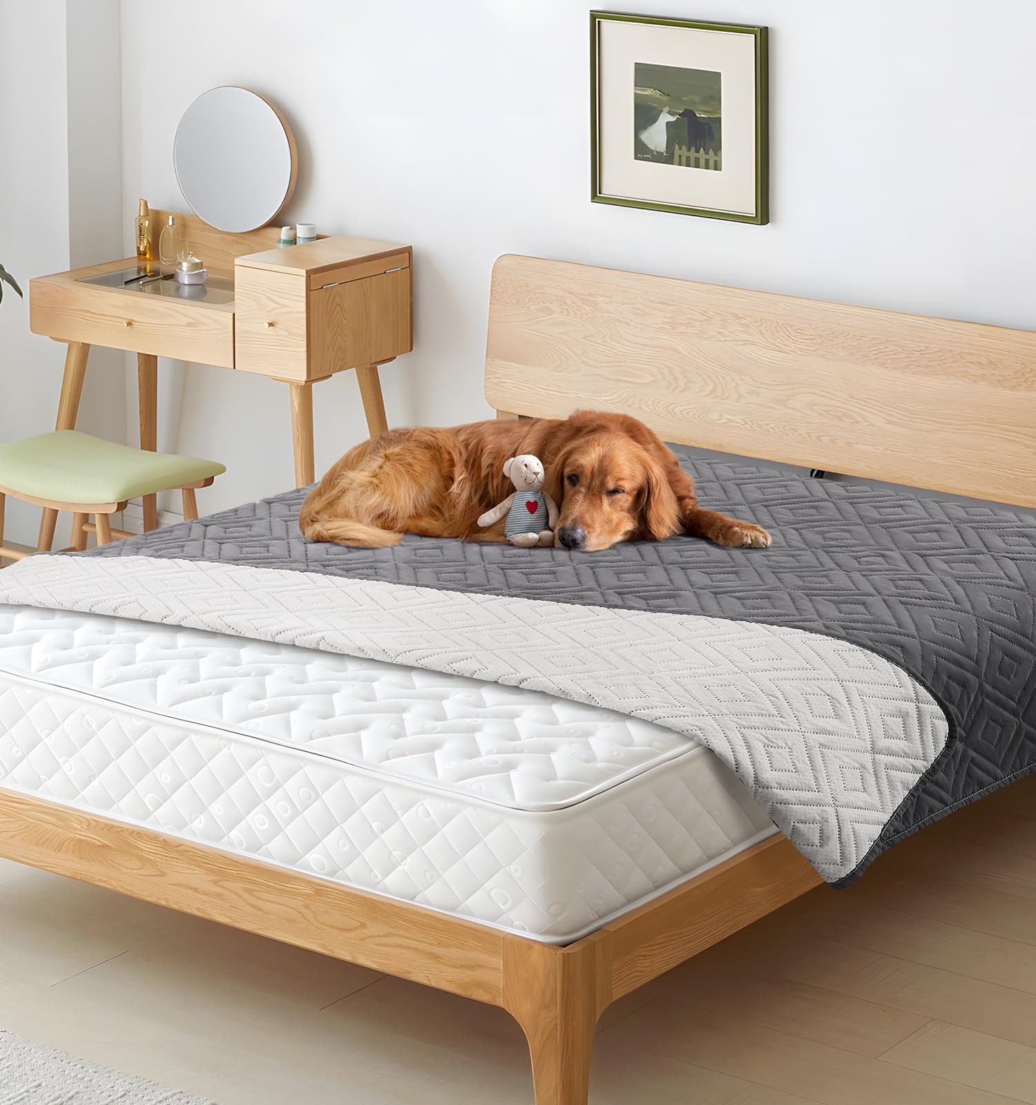 Fellie Waterproof Pet Blanket - Soft, Anti-Slip, Washable Sofa Cover for Large Dogs & Cats (Grey, 170x210cm)