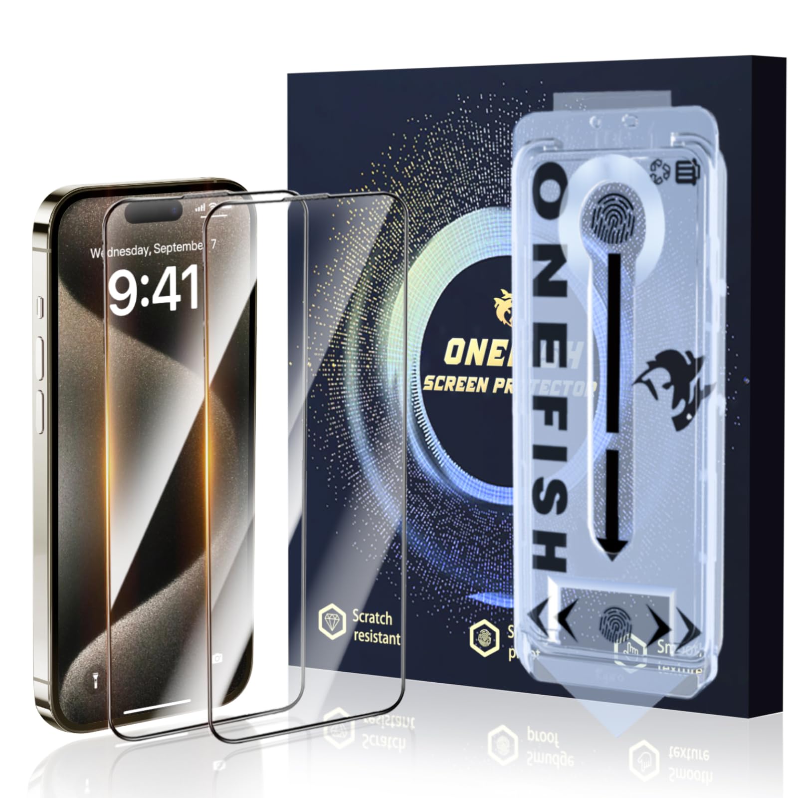 OneFish Screen Protector for iPhone 16 Plus, HD Clear, Full Edge Coverage 6.7" 16 Plus,Scratch Resistant, Bubble Free, Easy Installation, Auto Dust-Elimination, 2 Pack