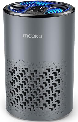Air Purifiers for Bedroom Home, MOOKA HEPA Air Purifier for Home Pets with Fragrance Sponge for Smoke Dust Pollen Dander Odor, Small Air Cleaner with Sleep Mode Night Light Timer, KJ067L (Grey)