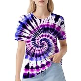 DMPROD Women's Tie Dye Shirt Short Sleeve Hippies Senior Casual Summer Tees T Shirts for Women