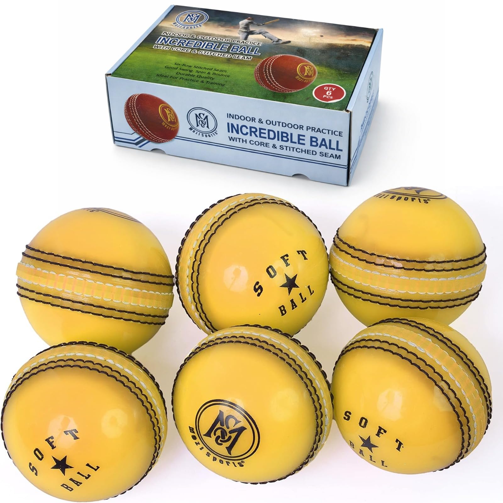 Mozi Sports Soft Cricket Balls-Skills Cricket Balls For Practice & Training For All Age Players (Yellow)