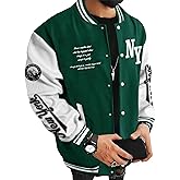 SOLY HUX Men's Varsity Jacket Color Block Letter Graphic Long Sleeve Baseball Jacket Bomber Coat