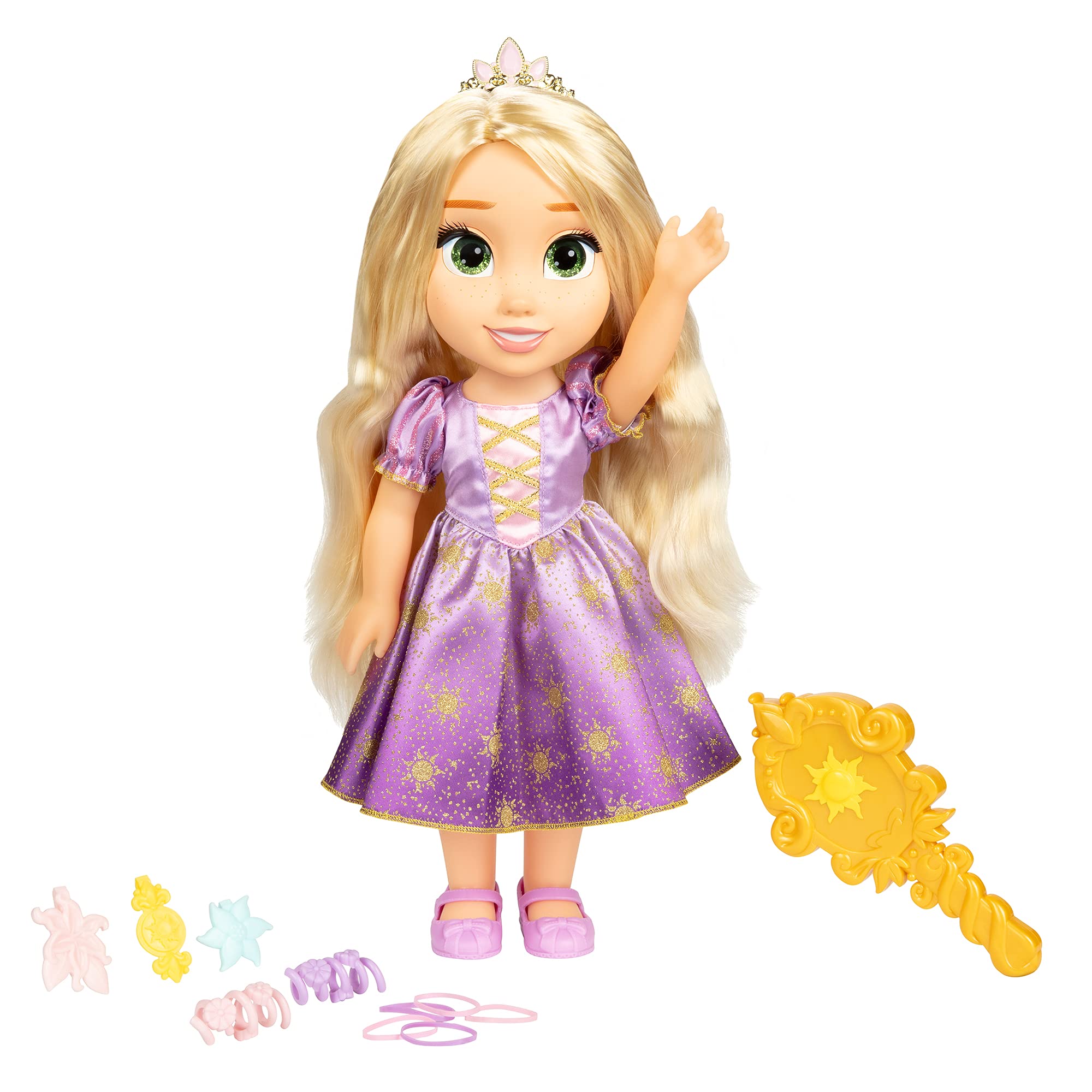 Disney Hair Glow Rapunzel 15" / 38cm Feature Doll, Officially Licensed, Light Up & Singing Features, Sings "I See The Light" & Speaks, Shareable Hair Accessories, Brush Her Hair & Watch It Glow!