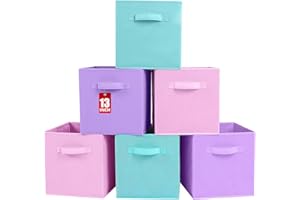 ShellKingdom Foldable Fabric Storage Cubes And Cloth Organizer Drawer For Closet And Toys, 13 X 13 X 13 INCH, 6 Pack (Lavender+Light Blue+Pink)