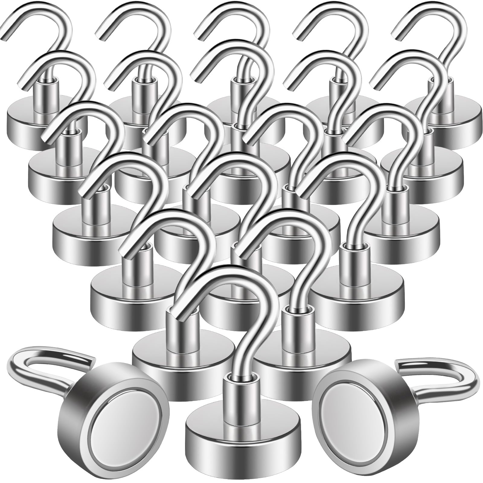 MIN CI 22pcs Strong Magnetic Hooks, 35lb Strong Magnets Heavy Duty 20mm, Neodymium Magnet with Hook, Magnetic Hooks for Cruise Cabins, Fridge, Kitchen, Workplace