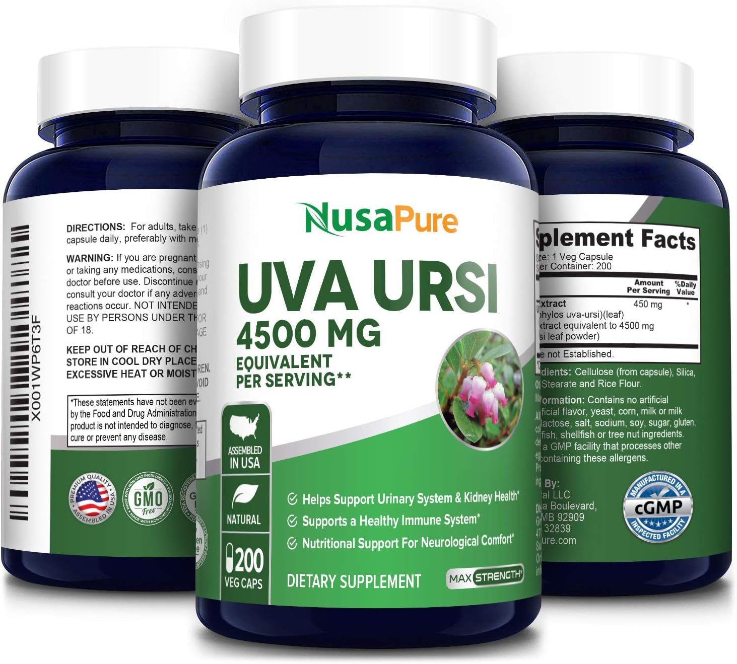 Uva Ursi 4500mg 200 Vegetarian caps (Non-GMO & Gluten Free) Bearberry - Supports Urinary Tract Health, UTI Relief: Health & Personal Care