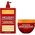 Arvazallia Hydrating Argan Oil Hair Mask and Anti-Frizz Anti-Humidity Spray Treatment Bundle - Professional Grade Deep Conditioning, Frizz Control, and Humidity Shield
