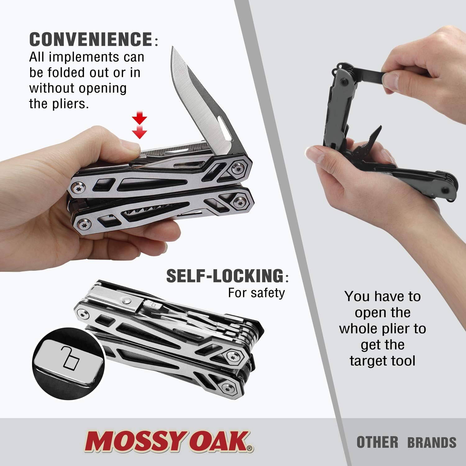 MOSSY OAK Multitool, 21-in-1 Stainless Steel Multi Tool Pocket Knife with Screwdriver Sleeve, Self-locking Multitool Pliers with Sheath-Perfect for Outdoor, Survival, Camping, Hiking, Simple Repair - - 