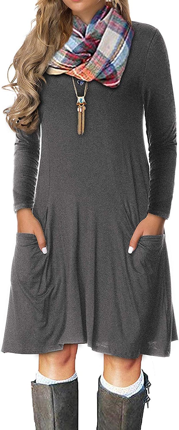 VERABENDI Women's Plus Size Long Short Sleeve Dress Casual Loose Pocket T-Shirt Dress
