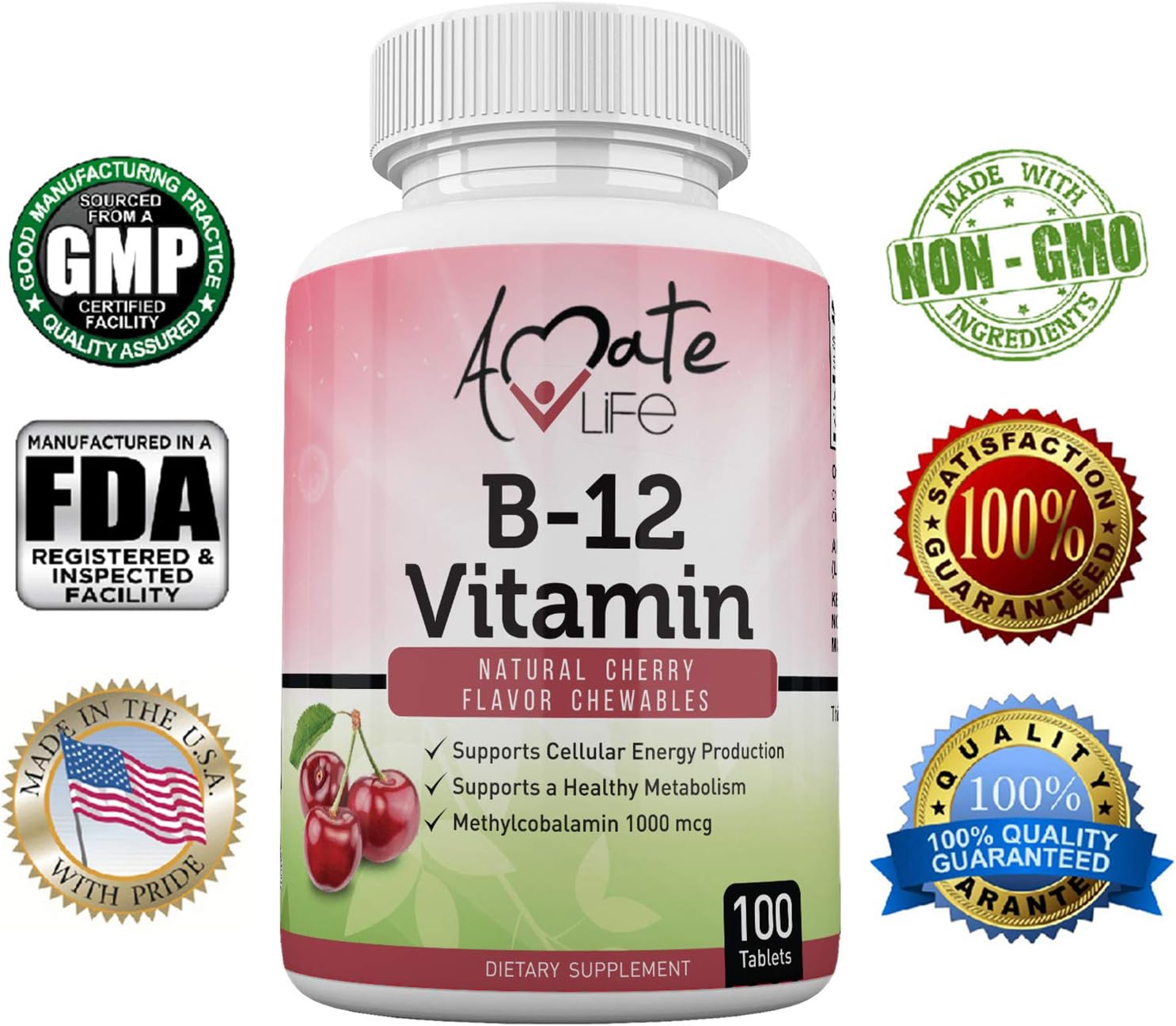 Vitamin B12 Chewable B 12 Vitamin Pills Cherry Flavor Energy Supplement