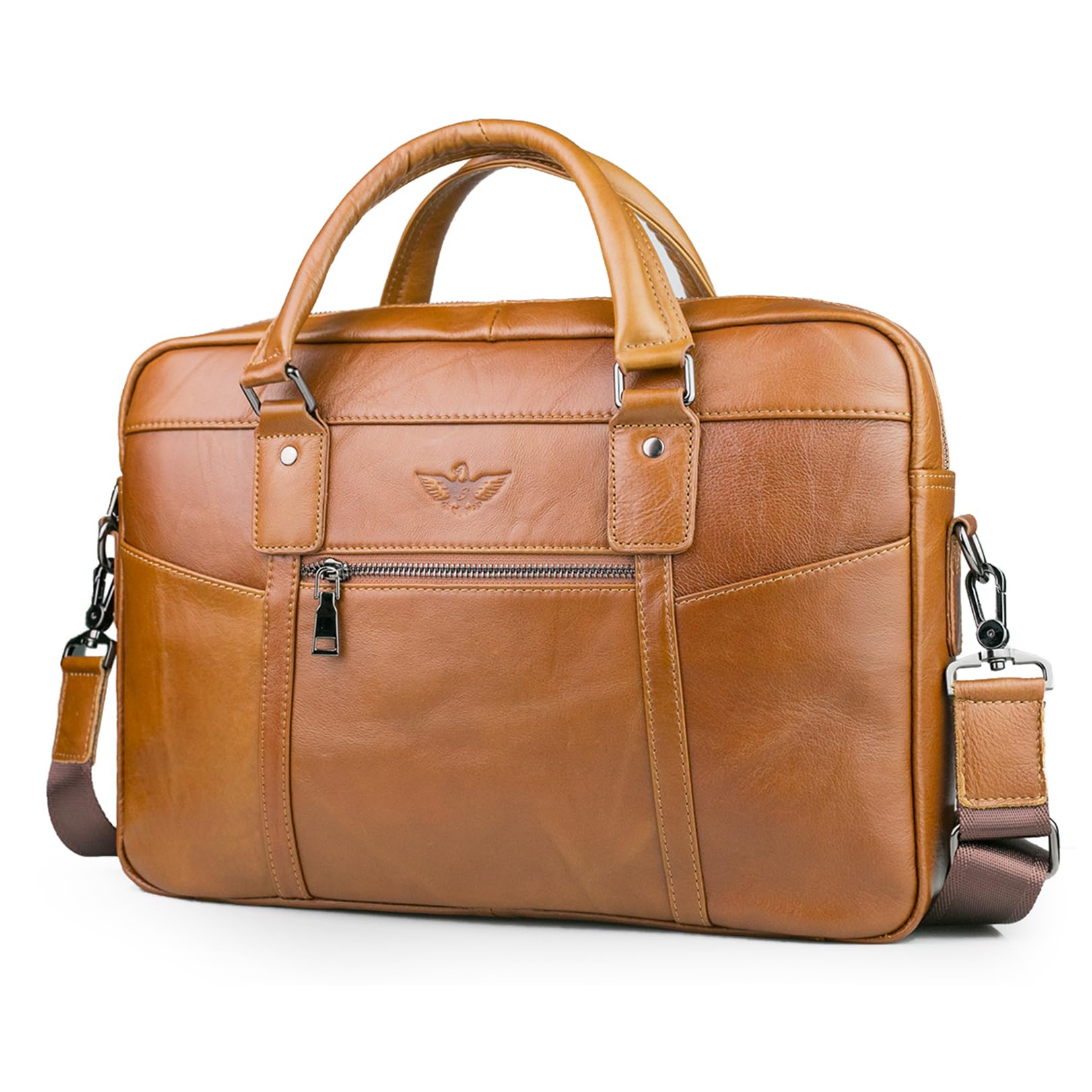 BAGZY Leather Laptop Bag for Men - 15.6 Inch Briefcase Messenger Shoulder Bag for Business & Office (Brown) — image 1