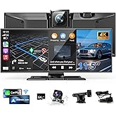 11.5" Wireless Carplay Screen for Car, Portable Apple Carplay & Android Auto Touch Screen, 4K Dash Cam/App Control/Backup Cam