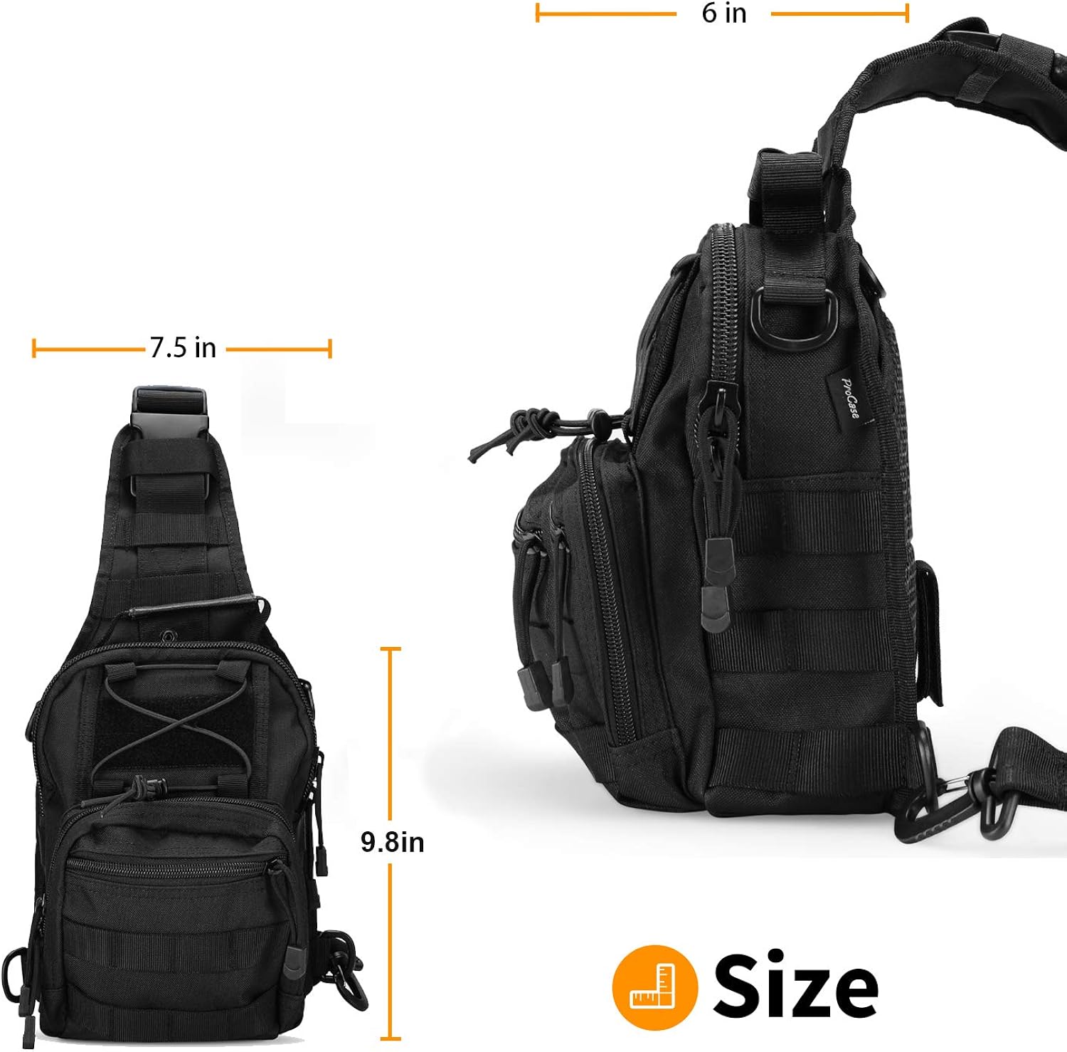 ProCase Tactical Sling Bag with Pistol Holster, Military Outdoor Range Backpack -Black: Clothing