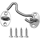 CUKAYO 4 Pack 3" Hook and Eye Gate Latch, Stainless Steel Rust-Resistant Barn Door Lock Cabin Hooks for Gate Shutters Window Slide Barn Shed Cabinet Bathroom, with 16pcs Screw,Silver