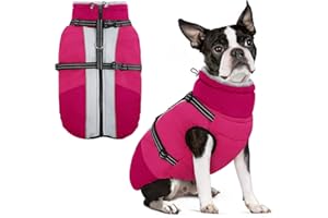 SUNFURA Dog Winter Coat, Warm Dog Coat with Harness for Medium Dogs Boys Girls, Reflective Fleece Lined Pet Winter Jacket Sno