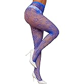 SwiiDuu Sexy Tights for Women High Waist Fishnet Stockings Lace Leggings Floral Lace Pantyhose-Royal Blue