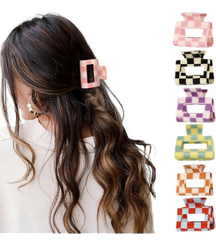 Butterfly Checkered Rectangle Hair Clips 2-Pack Large & Medium YISSION 2 PCS Large Checkered Butterfly Hair Clips - Vintage  main image 3