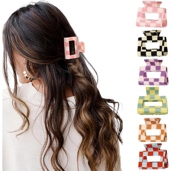 Amazon.com : papasgix 6 PCS Checkered Hair Claw Clips, 1.97  display picture 3