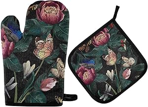 N\ A Oven Mitts and Pot Holders Sets Dragonfly Oven Gloves Potholder Soft Cotton Non-Slip Heat Resistant Kitchen Counter Safe Mats for Microwave BBQ Cooking Baking Grilling Barbecue