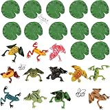 JEOPKO 24Pcs Plastic Frogs Set with Lotus Leaves for Pond Pool Decor view 1