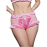 SHENHE Women's Satin Panty Ruffle Polka Dots Mesh Mid Rise Boyshorts Coquette Underwear