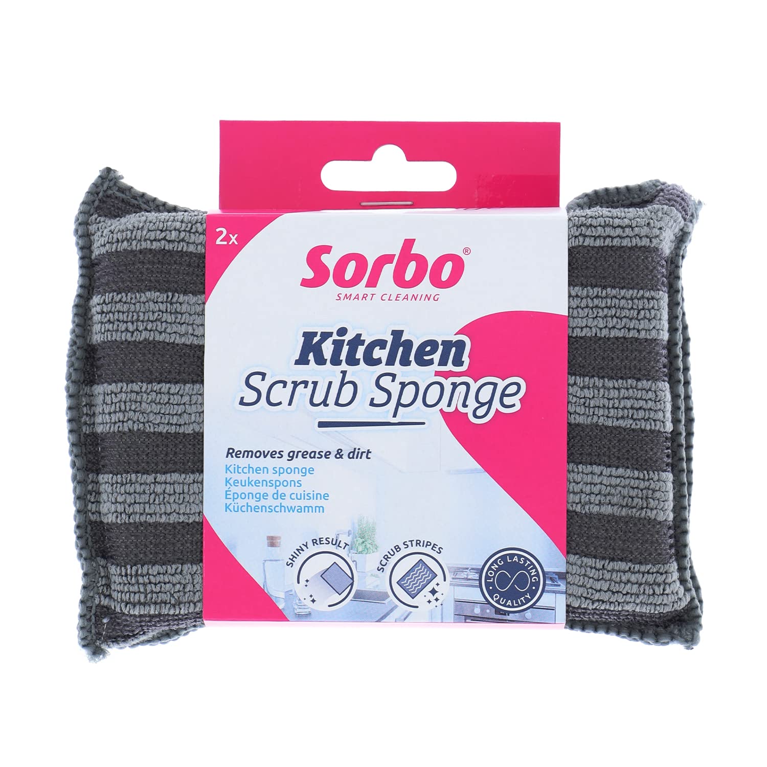 Sorbo Kitchen Scrub Sponge, Microfibre Sponge with Scrub Layers, Ultra Absorbent, Shiny and Streakless Result, Ideal for Kitchen, Bathroom, and Car Cleaning, Grey