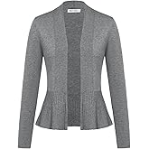 GRACE KARIN Women's Lightweight Draped Open Front Cropped Cardigan Long Sleeve Sweaters Peplum Knit Tops