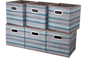 HSDT 6 Cube Storage Bins Teal Stripes Gradient Lines 10.5x10.5x11 Inch Foldable Whale Coastal Print Fabric Half Storage Basketes for Home Organizers Storage Drawer,QY-SC12-6