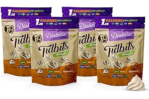 TIDBITS FUN BITES Meringues Cappuccino Flavor DIABETIC 4 Pack, Low Carb, Low Calorie, Gluten-Free, Sugar-Free, and Dairy-Free Healthy Snack