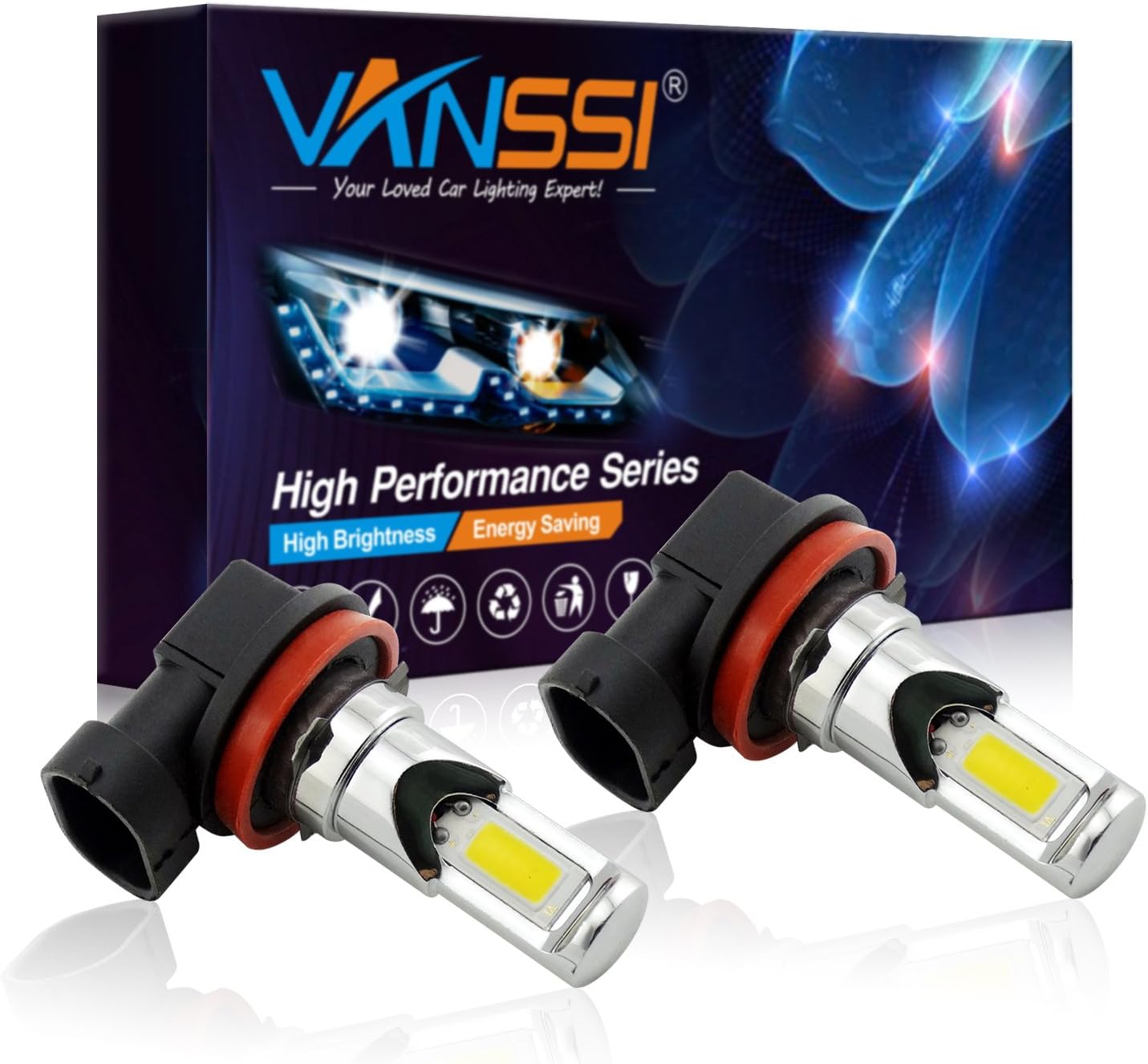 VANSSI High Power 2x18W COB Chipset Super Bright H11 H8 LED Bulbs Gold Yellow LED Fog Light Bulbs DRL Lamps Replacement(Pack of Two Bulbs)