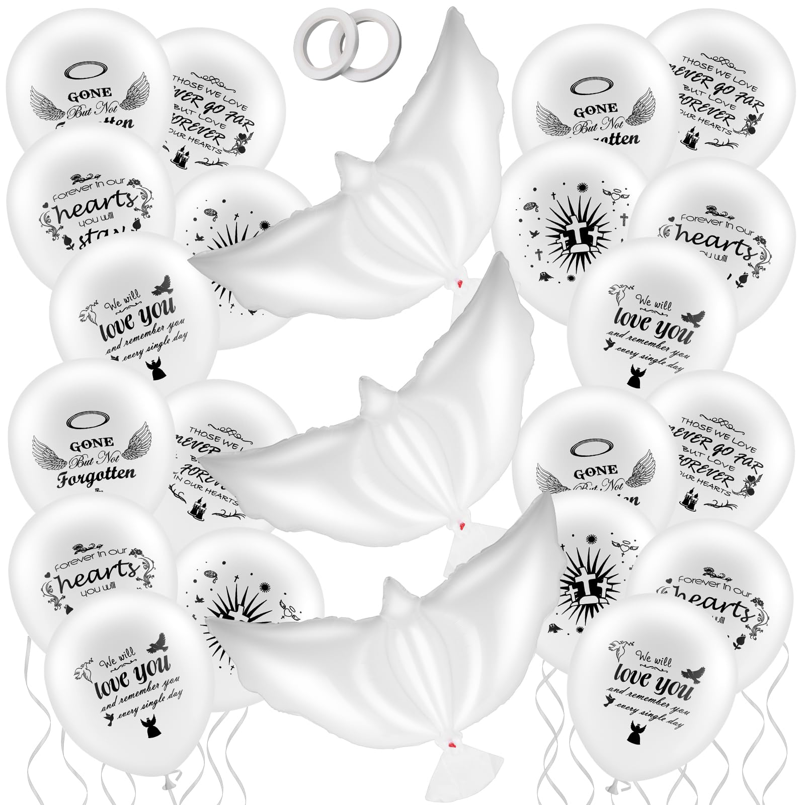 Prasacco 23 Pieces Memorial Dove Balloons Set Release in Sky, Funeral Remembrance Helium Balloon BalloonsMemorial Decorations for Condolence, Funeral, Anniversary