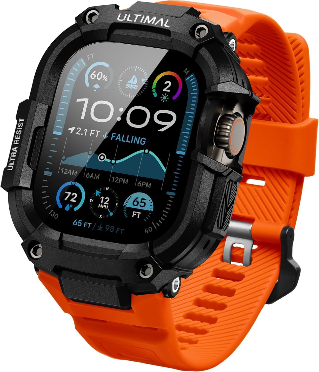 ULTIMAL Case with Band Compatible with Apple Watch Straps Ultra 3/ Ultra 2/ Ultra 49mm, Rugged Military Grade Protective Bumper Cover for iWatch Strap Men (49mm, Orange)