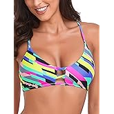 Colloyes Women's Strappy Bikini Tops Padded Swimsuit Lace Up Adjustable Bathing Suit Top
