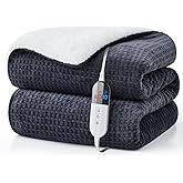Easthome Electric Heated Throw Blanket - Waffle Sherpa 50"x60" Fast Heating Bed Blankets Throw with 6 Heating Levels & 4 Hours Auto Off, Over-Heat Protection ETL, Dark Gray