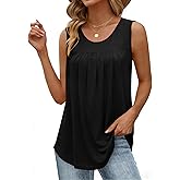 Zeagoo Women Summer Tank Tops Loose Fit Flowy Boho Pleated Sleeveless Shirts Crew Neck Dressy Casual Tunic Trendy Blouses