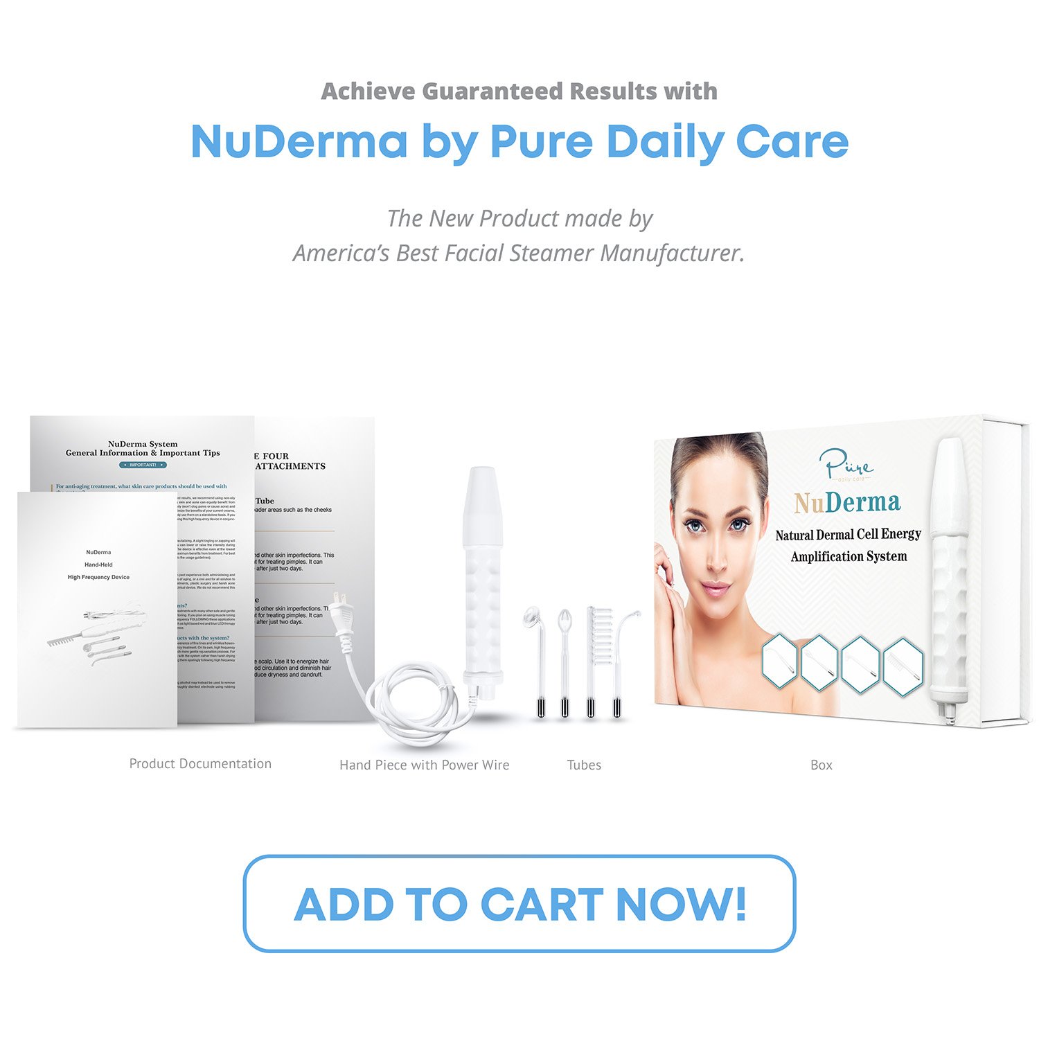 NuDerma Portable Handheld High Frequency Skin Therapy Wand Machine w/Neon - Acne Treatment - Skin Tightening - Wrinkle Reducing - Dark Circles - Puffy Eyes - Hair Follicle Stimulator: Beauty