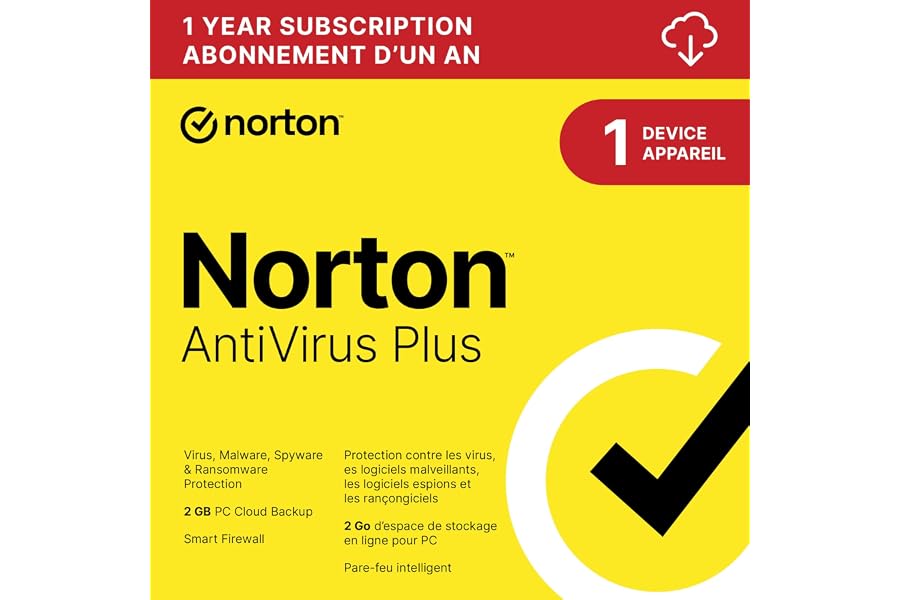 Norton AntiVirus Plus 2025, Antivirus software for 1 Device, 1-Year Subscription -Includes Password Manager, Smart Firewall,
