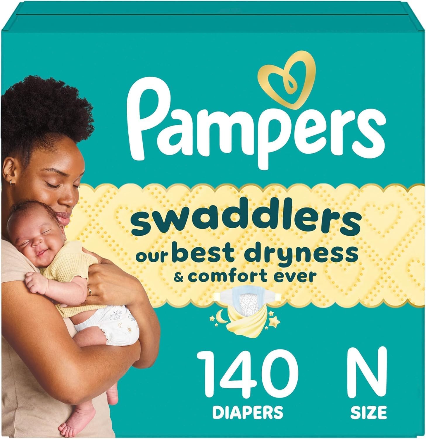 Photo 1 of Pampers Swaddlers Diapers, Size 0 (up to 10 lbs), 140 Count, Absorbent, Keeps Baby Dry and Comfortable, Skin Safe Disposable Baby Diaper (Packaging May Vary)