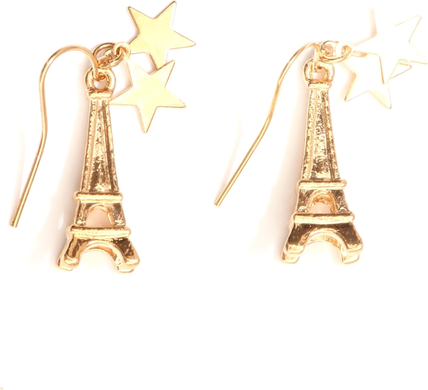 Eiffel Tower Paris Dangle Earrings Vintage Gold Tone Stars
