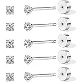 BRAYEG 1-5Pairs Flat Back Earrings Set (2-6mm), Push Pin Cartilage Stud earrings for Women, 14K Gold Filled Cubic Zirconia Stacking Earrings Studs, Hypoallergenic Helix Piercing Jewelry, No Screw for Sleeping