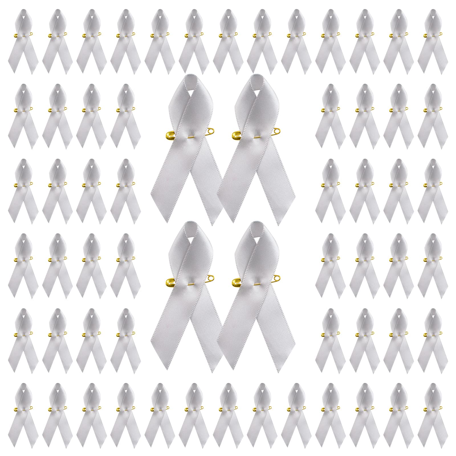 WANDIC 200pcs Grey Ribbon Satin Awareness Pins Parkinson's Awareness Brain Tumor Awareness Grey Brooch with Safety Pins for Men and Women, 7.5 * 4cm