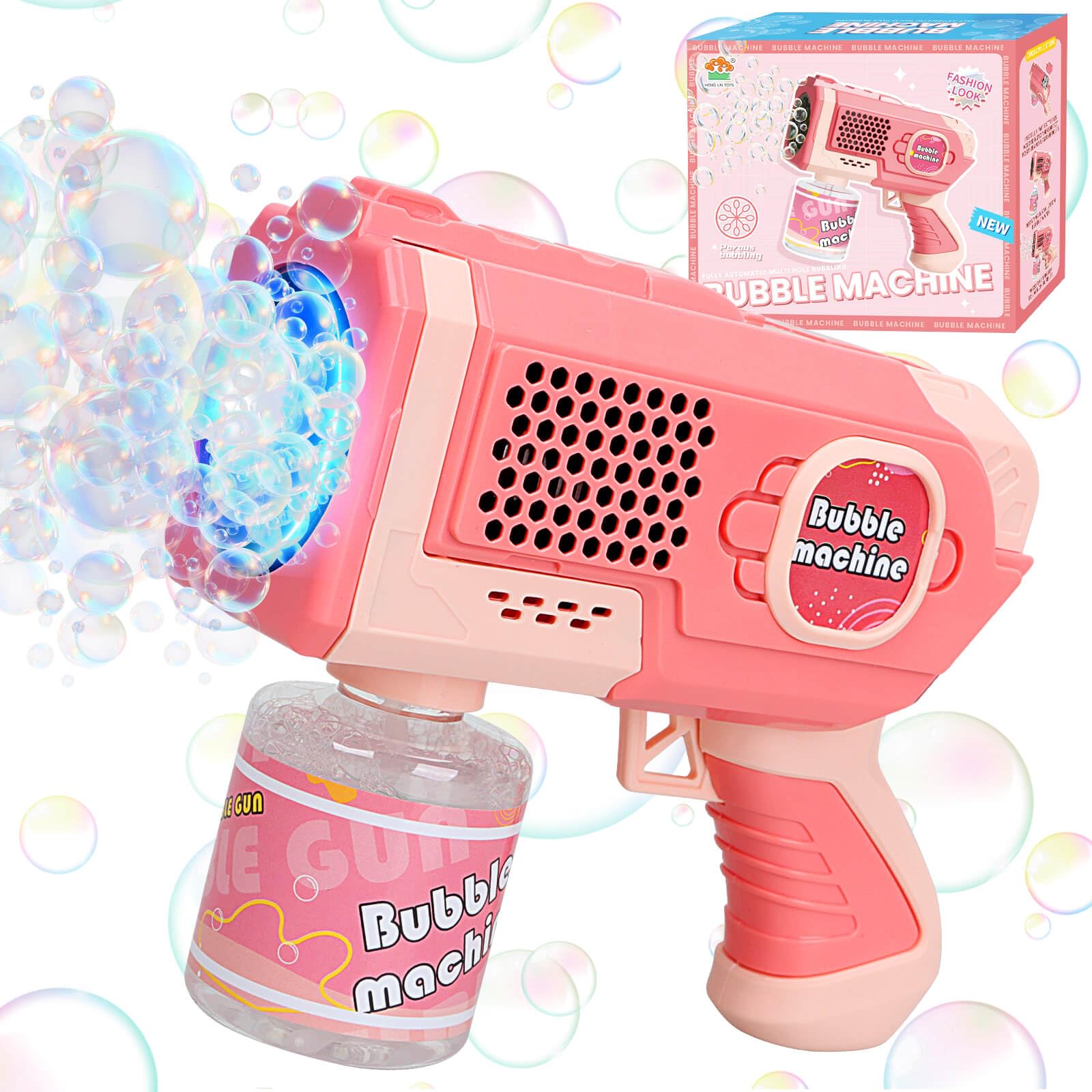 Beria Toys for Kids 3 4 5 6 7 8 Year Old: Bubble Machine Gun for Kids Bubble Blower Maker Outdoor Party Outside Toy Gifts for Age 3-8 Years Old Kid Birthday Presents for Toddler Pink