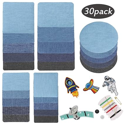 Etmury Patches zum Aufbügeln, 30 Stück Patch Sticker, Jeans Bügelflicken Aufbügelflicken Bügelflicken Denim Patches Jeans Rep