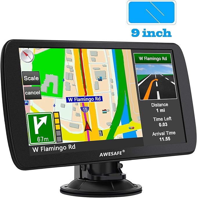 AWESAFE Car GPS 9 inch Touch Screen GPS Navigation for car Life Time