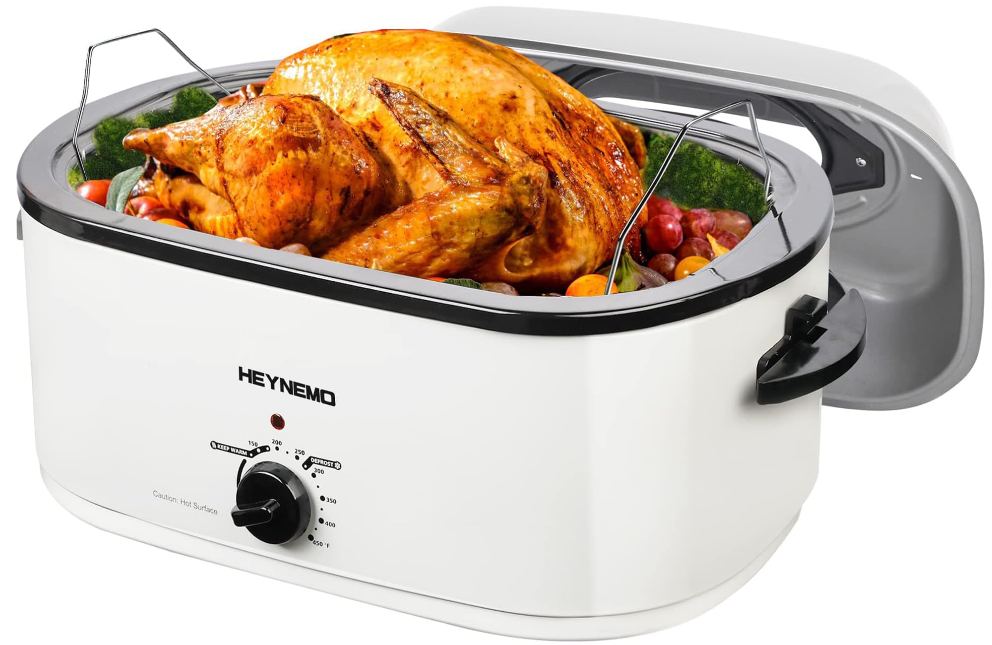 Photo 1 of 26 Quart Electric Roaster Oven with Visible & Self-Basting Lid, Large Turkey Roaster with Defrost Warm Function, Adjustable Temperature, Removable Pan Rack, Stainless Steel, White