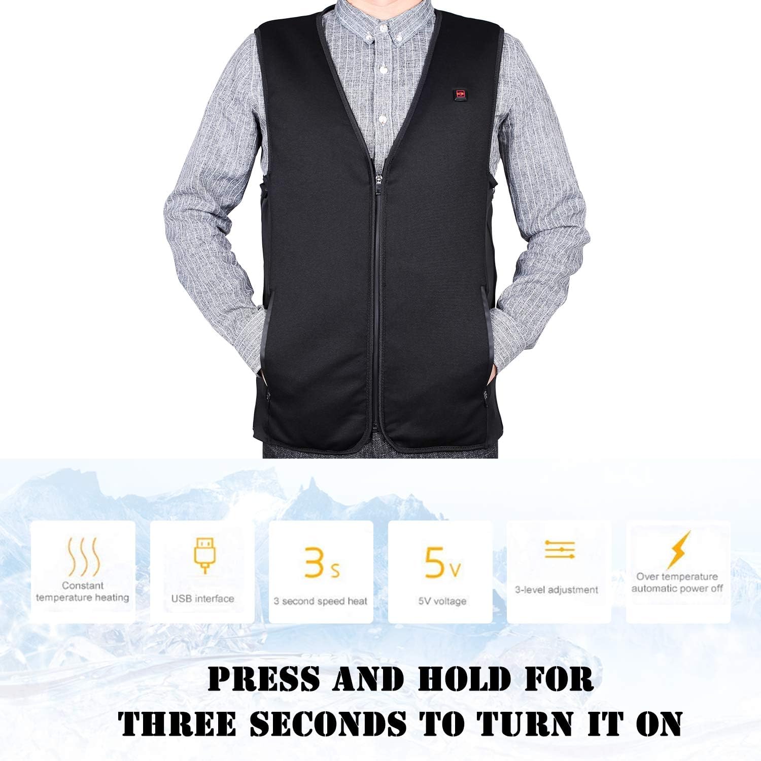 Heatfar USB Heated Vest Lightweight for Men Women, 5V Electric Heating Jacket Washable Body Warmer for Outdoor Motor Fishing Hiking Hunting Camping: Clothing