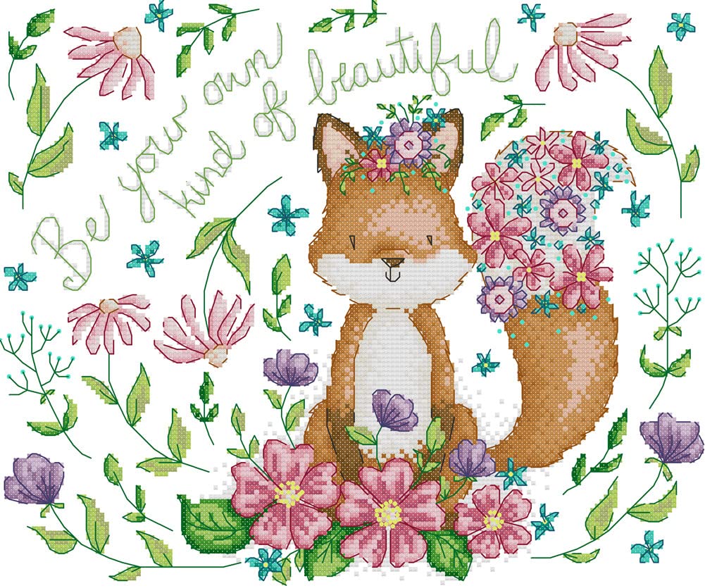 Awesocrafts Cross Stitch Stamped Kits Flower Fox Easy Patterns Cross Stitching Embroidery Needlework Kit Supplies