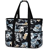 Becokan Beach Bags for Women Large Beach Tote Bag with Zipper Pockets Beach Bag Waterproof Sandproof Travel Nurse Tote Bag