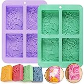 Moukiween Soap Molds Silicone, 3D Rectangular Flower Pattern Silicone Molds for Handmade Craft Soap, Bath Bombs, Chocolate Bars, DIY Candle, Polymer Clay Design
